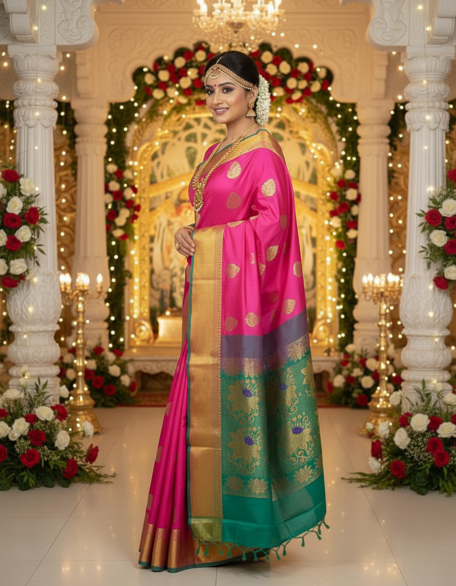 Pink Silk Woven Kanjivaram Saree|AS-0045