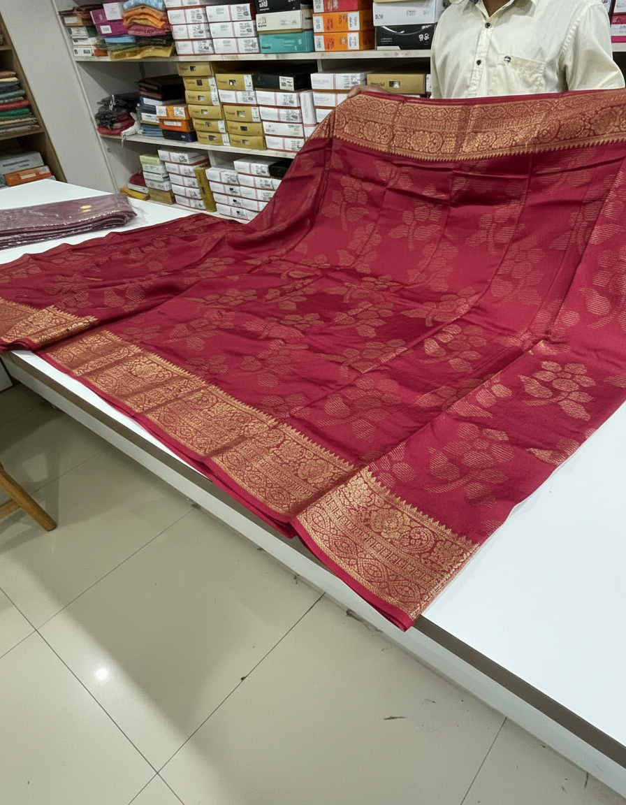 Marron Semi Silk Saree with Woven Border| AS-00245