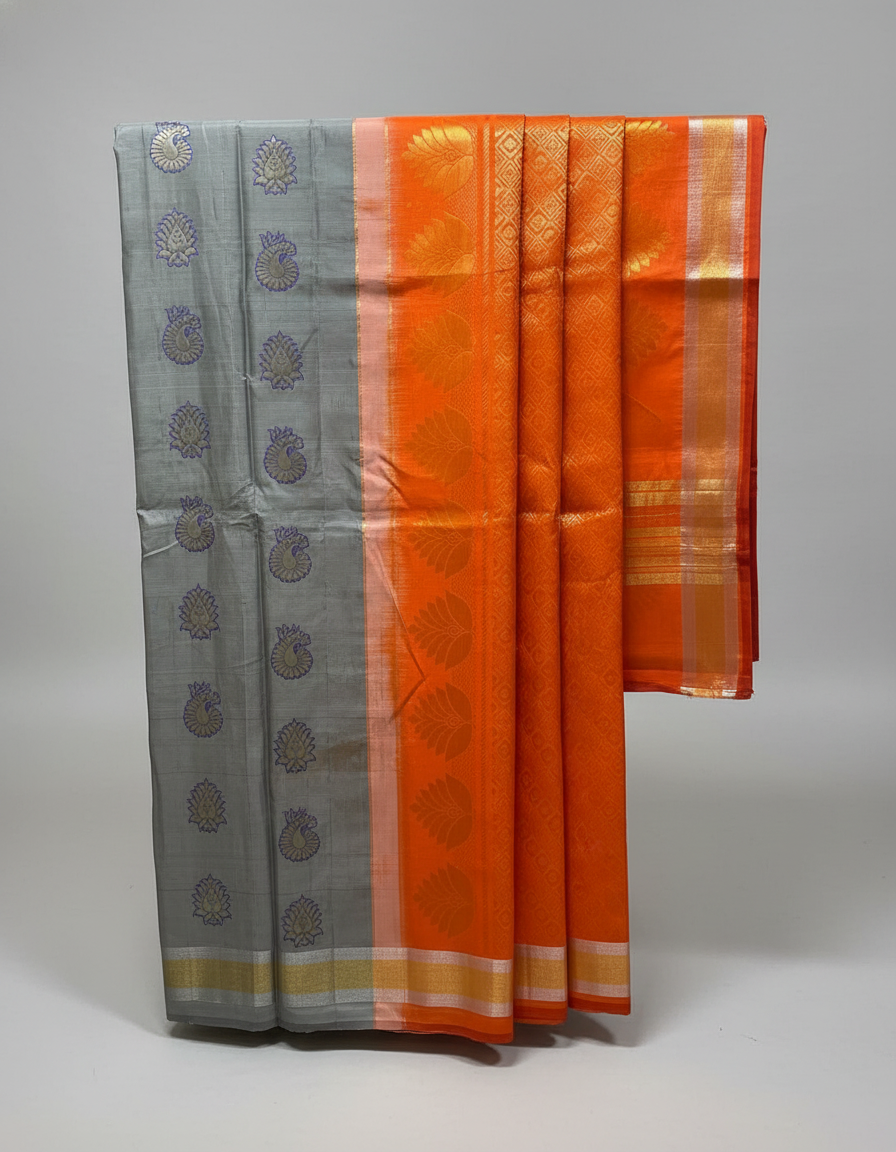 Grey Pure Kancheepuram Silk Saree |AS-0067