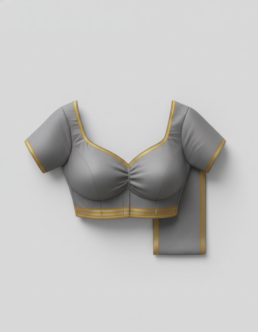 Grey Kanchipuram Semi Silk Saree With Butta Design | AS-006