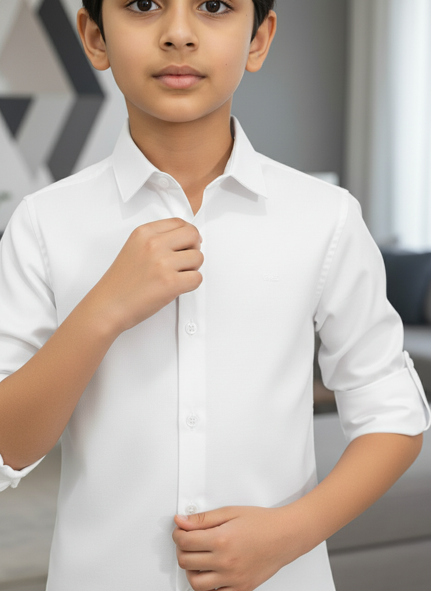 Little Man's solid white Shirt - Full Sleeves  | 7405