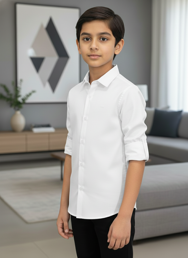 Little Man's solid white Shirt - Full Sleeves  | 7405