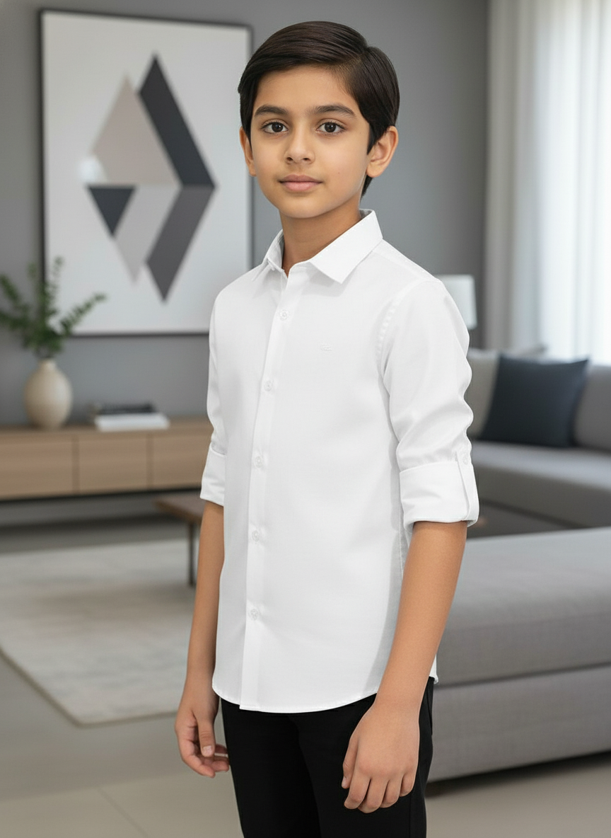 Little Man's solid white Shirt - Full Sleeves  | 7405