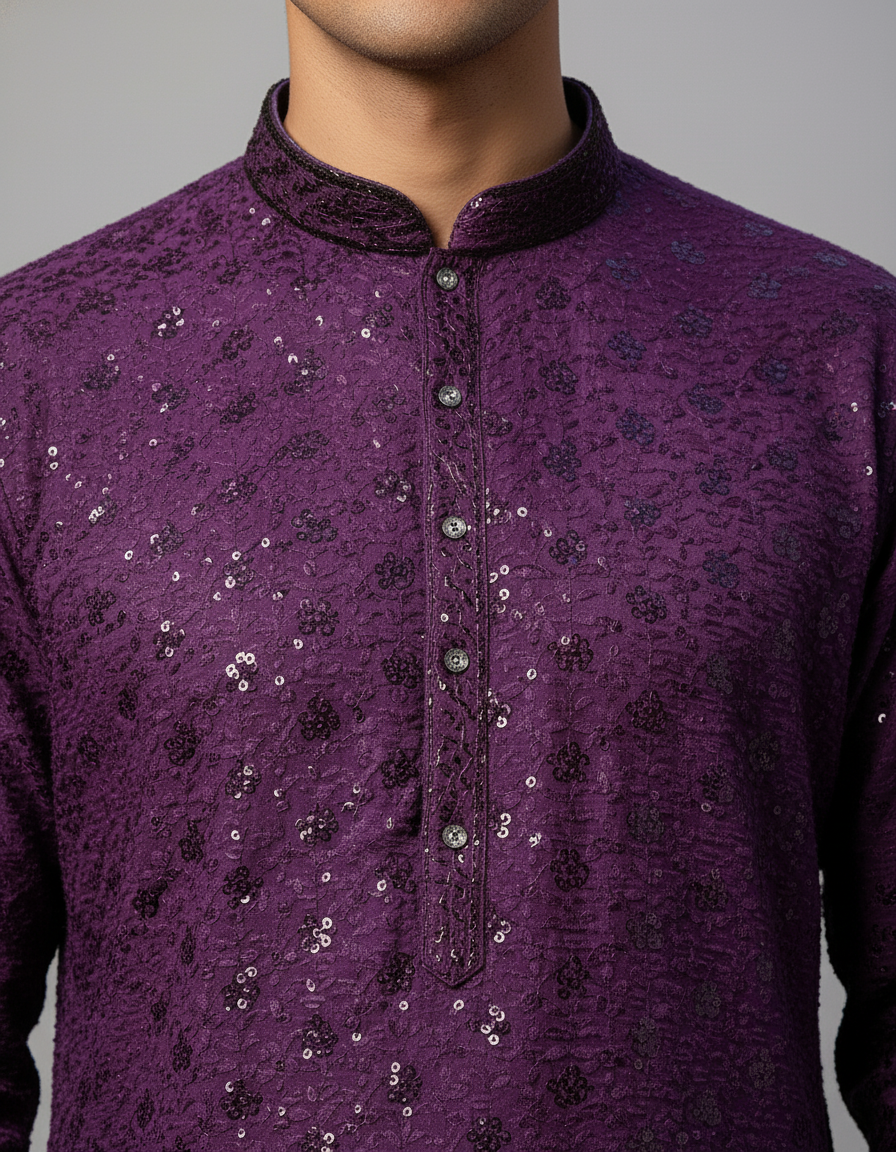 Wine Chikankari Kurta Set| AS-M06