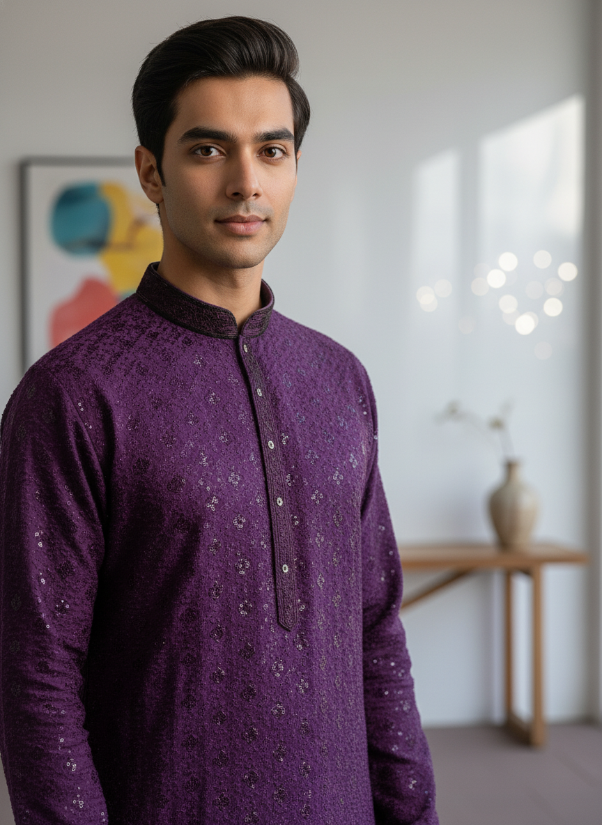 Wine Chikankari Kurta Set| AS-M06