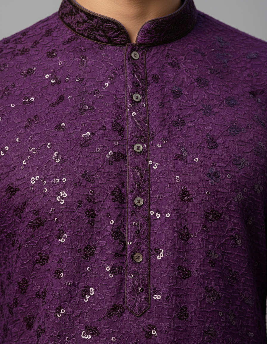 Wine Chikankari Kurta Set| AS-M06