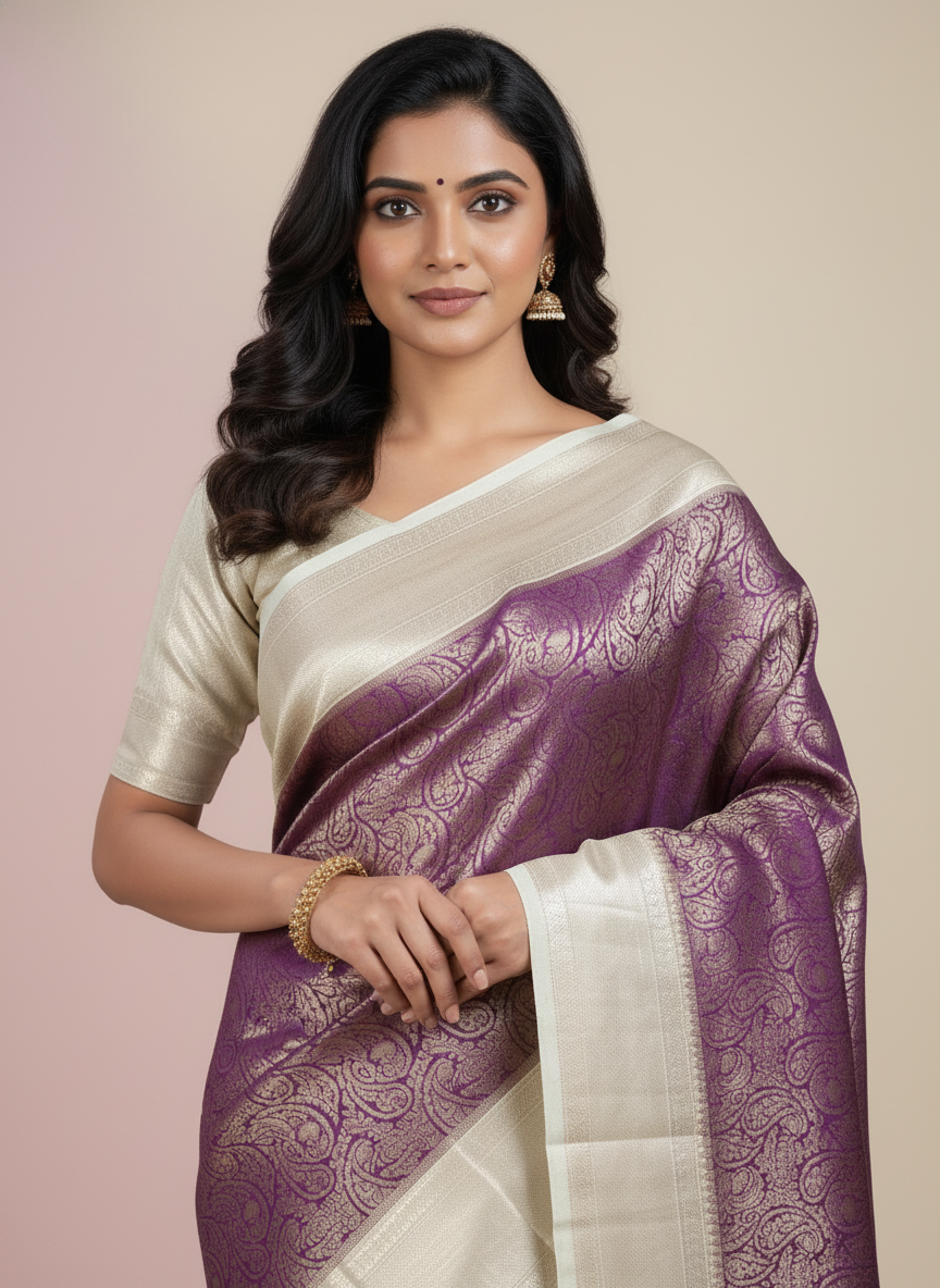 Red Kanchipuram Silk Saree With Butta Design| AS-00129