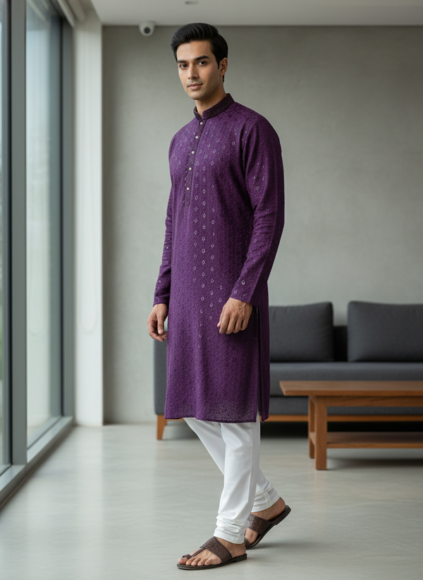 Wine Chikankari Kurta Set| AS-M06