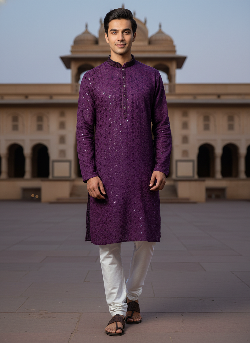 Wine Chikankari Kurta Set| AS-M06