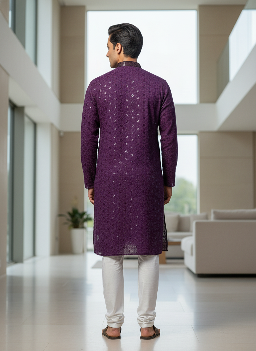 Wine Chikankari Kurta Set| AS-M06