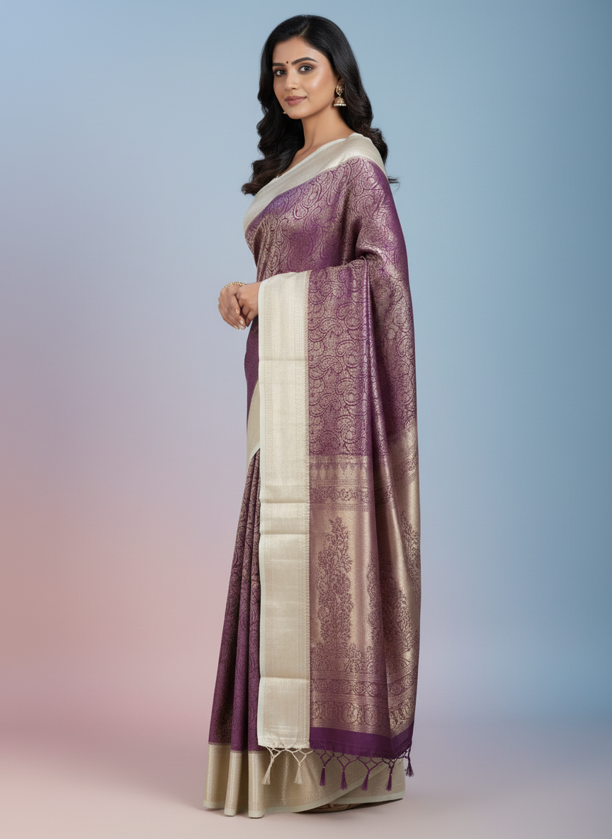 Red Kanchipuram Silk Saree With Butta Design| AS-00129