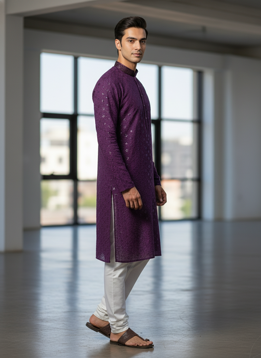 Wine Chikankari Kurta Set| AS-M06