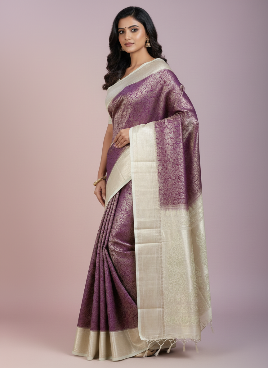 Red Kanchipuram Silk Saree With Butta Design| AS-00129