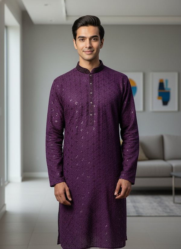Wine Chikankari Kurta Set| AS-M06