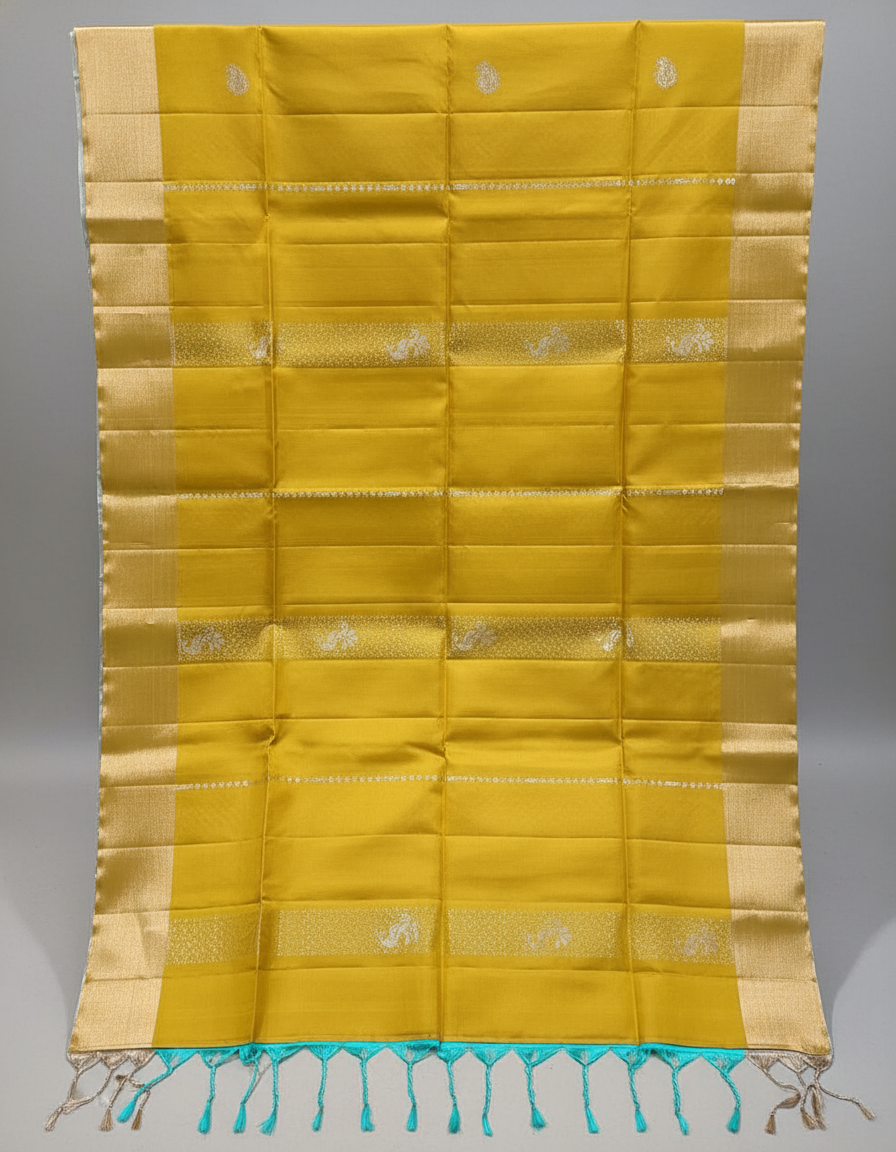 Yellow Handloom Silk Saree with Zari Border| AS-001