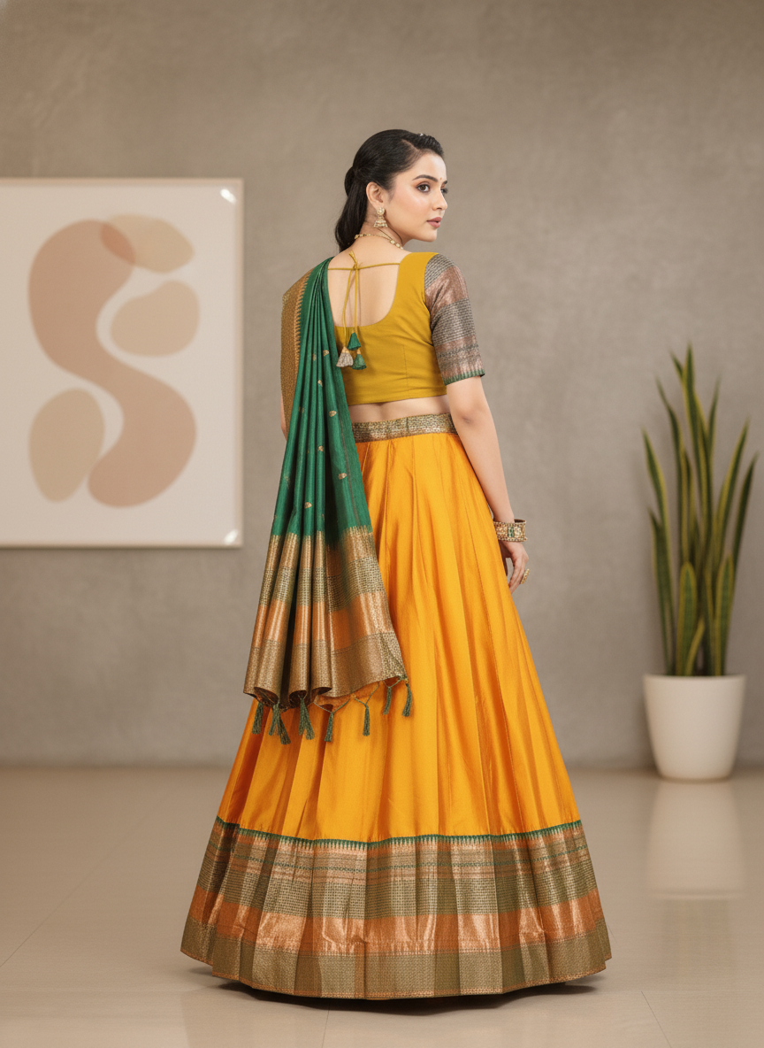 Haldi Special Yellow Silk Lehenga | Zari Border
