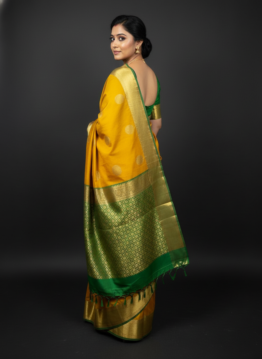 Mustard Yellow Silk Woven Kanjivaram Saree| AS-0010
