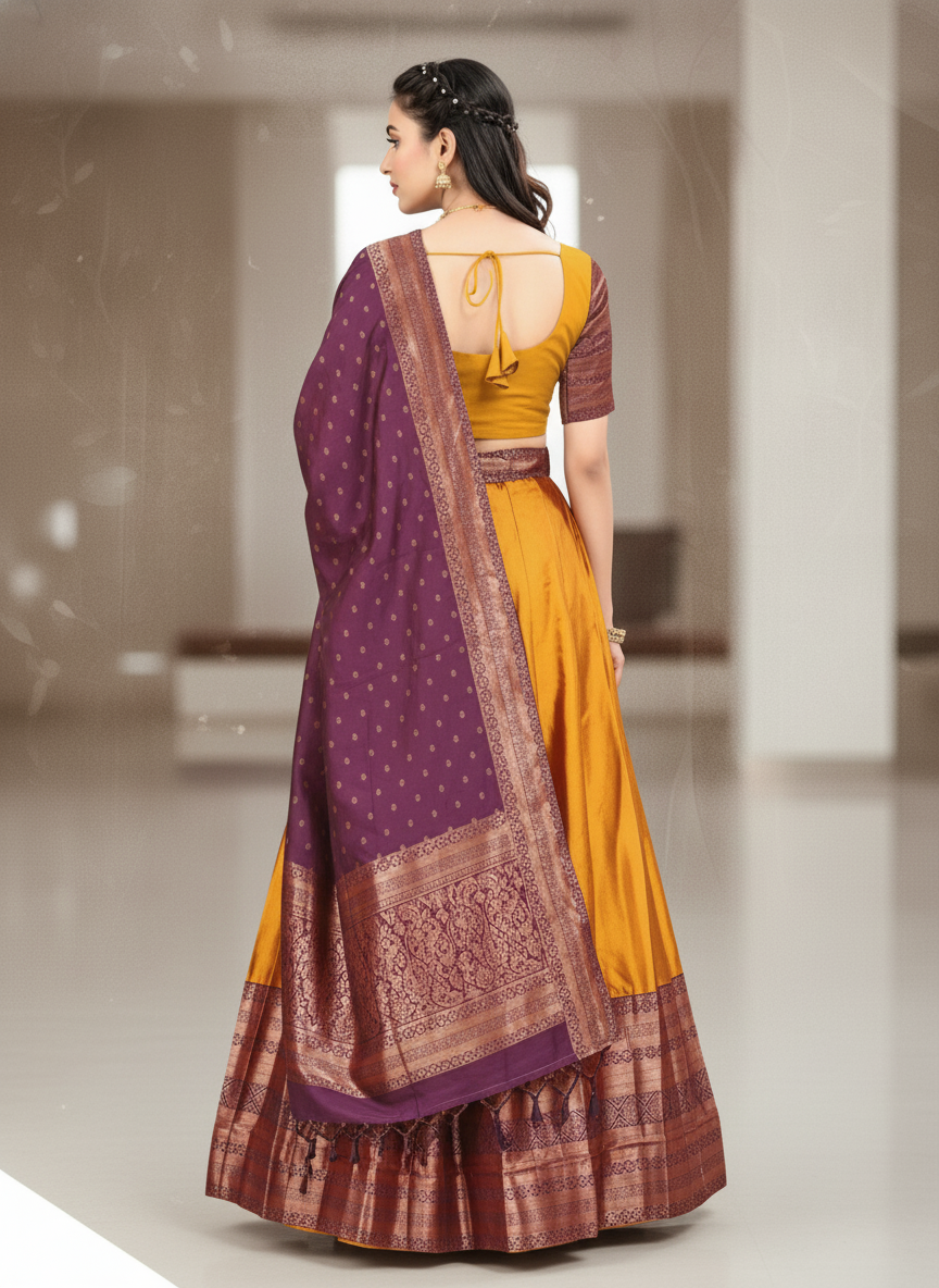 Haldi Special Yellow Silk Lehenga | Zari Border