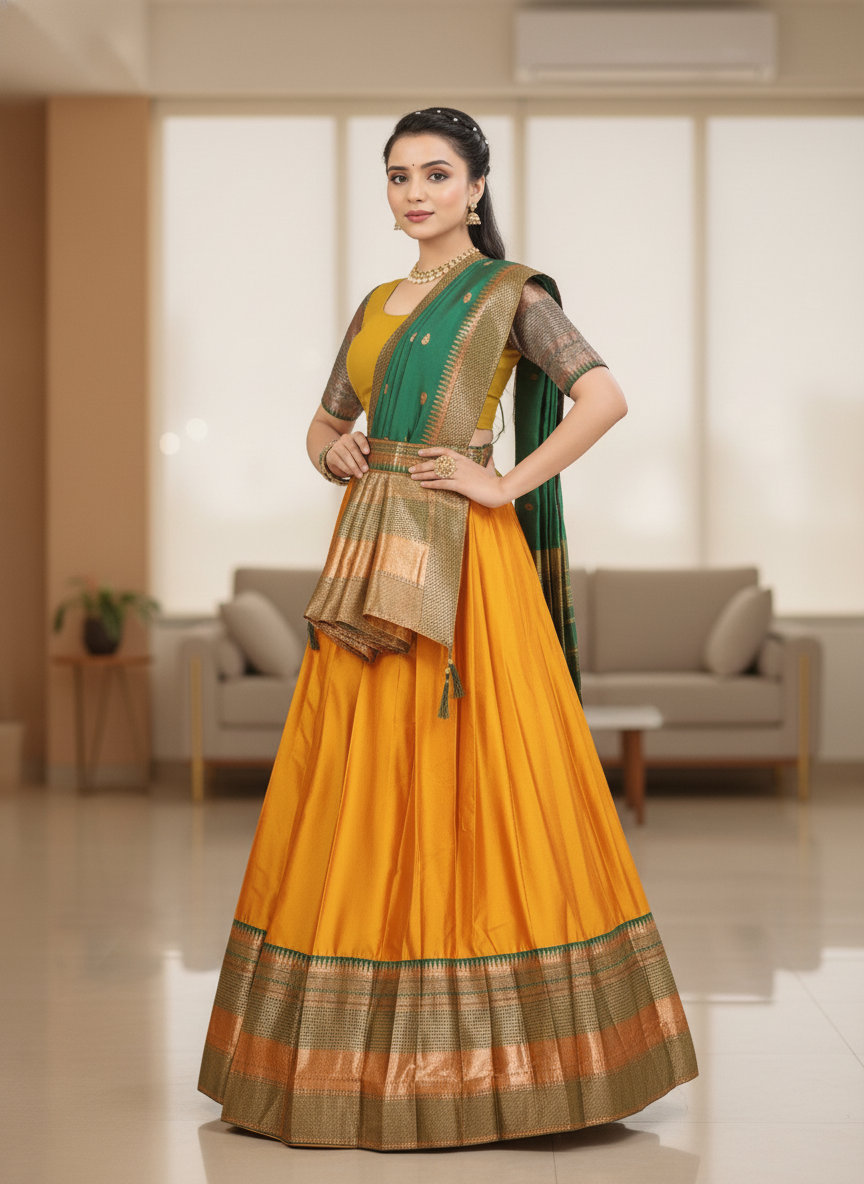 Haldi Special Yellow Silk Lehenga | Zari Border