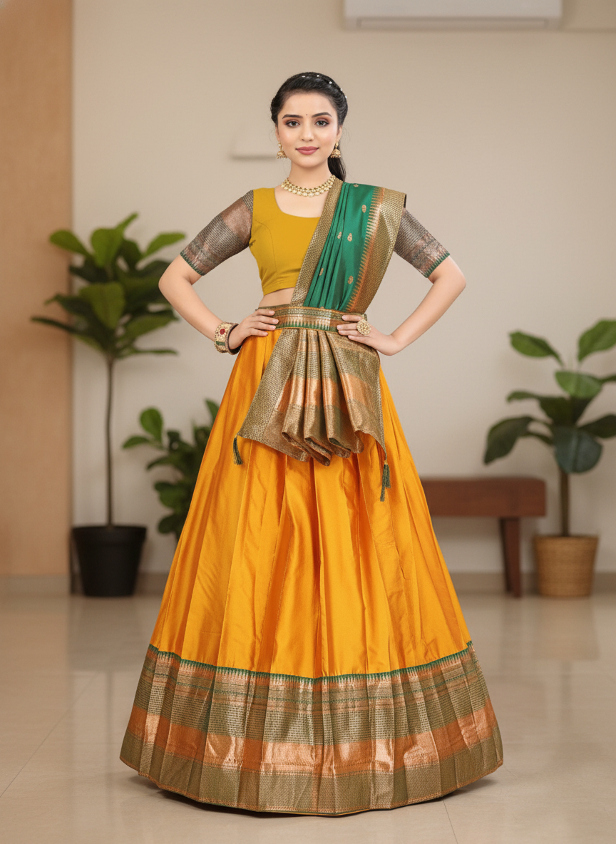 Haldi Special Yellow Silk Lehenga | Zari Border