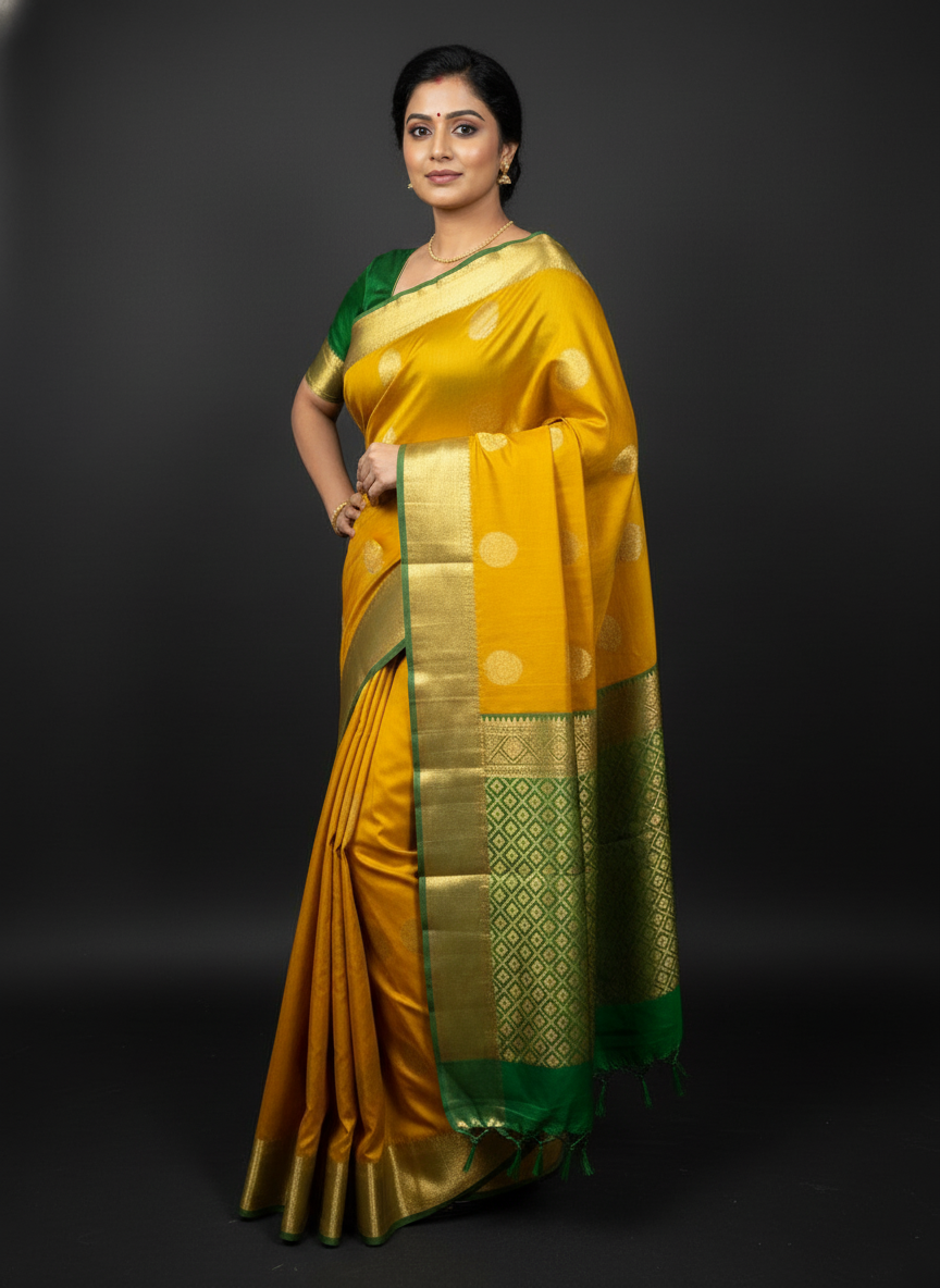 Mustard Yellow Silk Woven Kanjivaram Saree| AS-0010