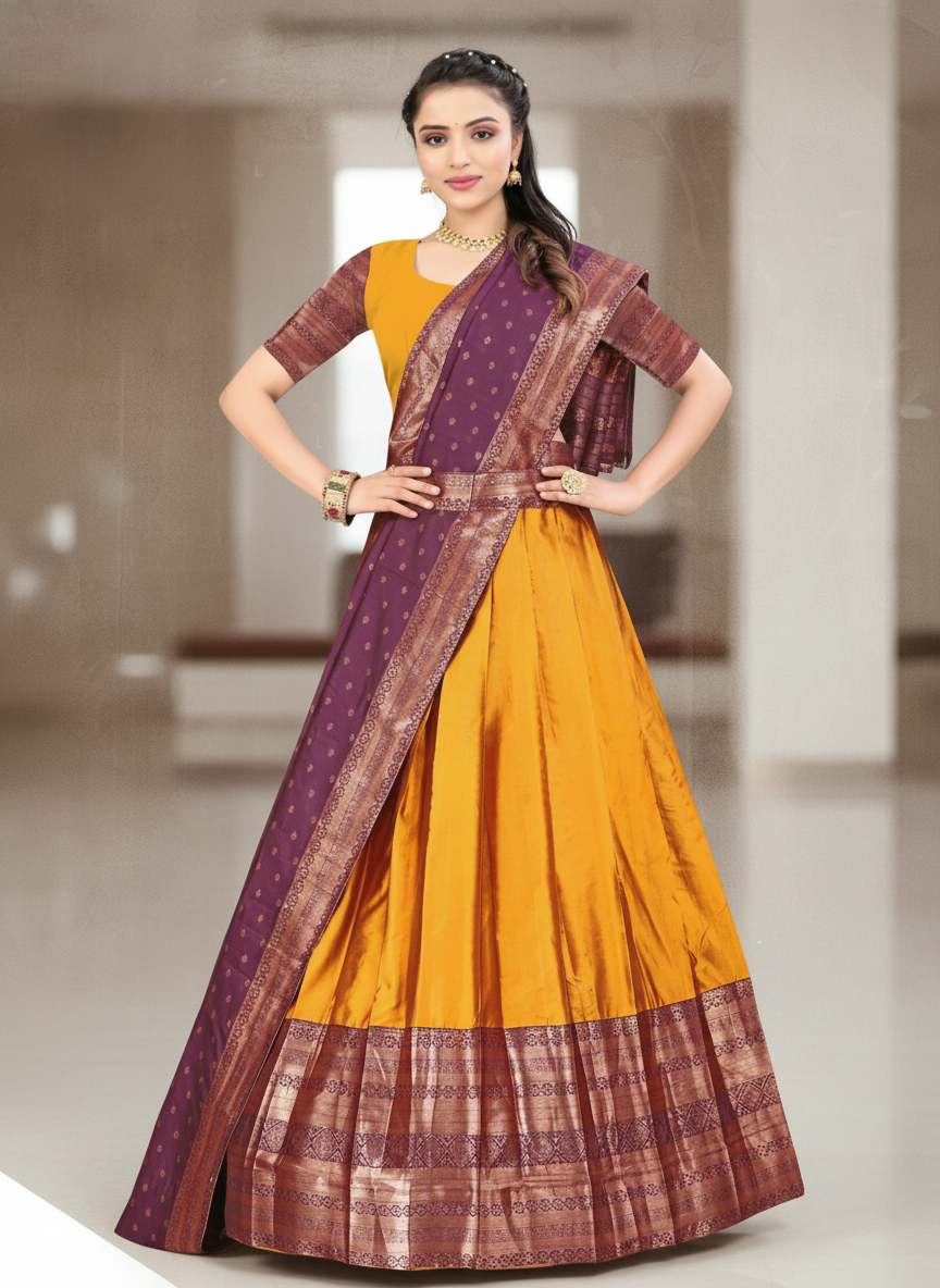 Haldi Special Yellow Silk Lehenga | Zari Border