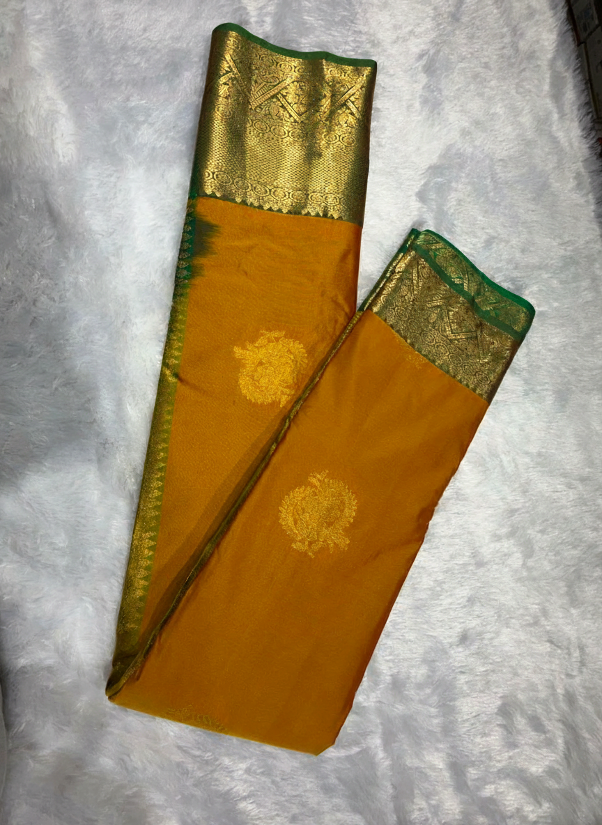 Mustard Yellow Silk Woven Kanjivaram Saree| AS-0010